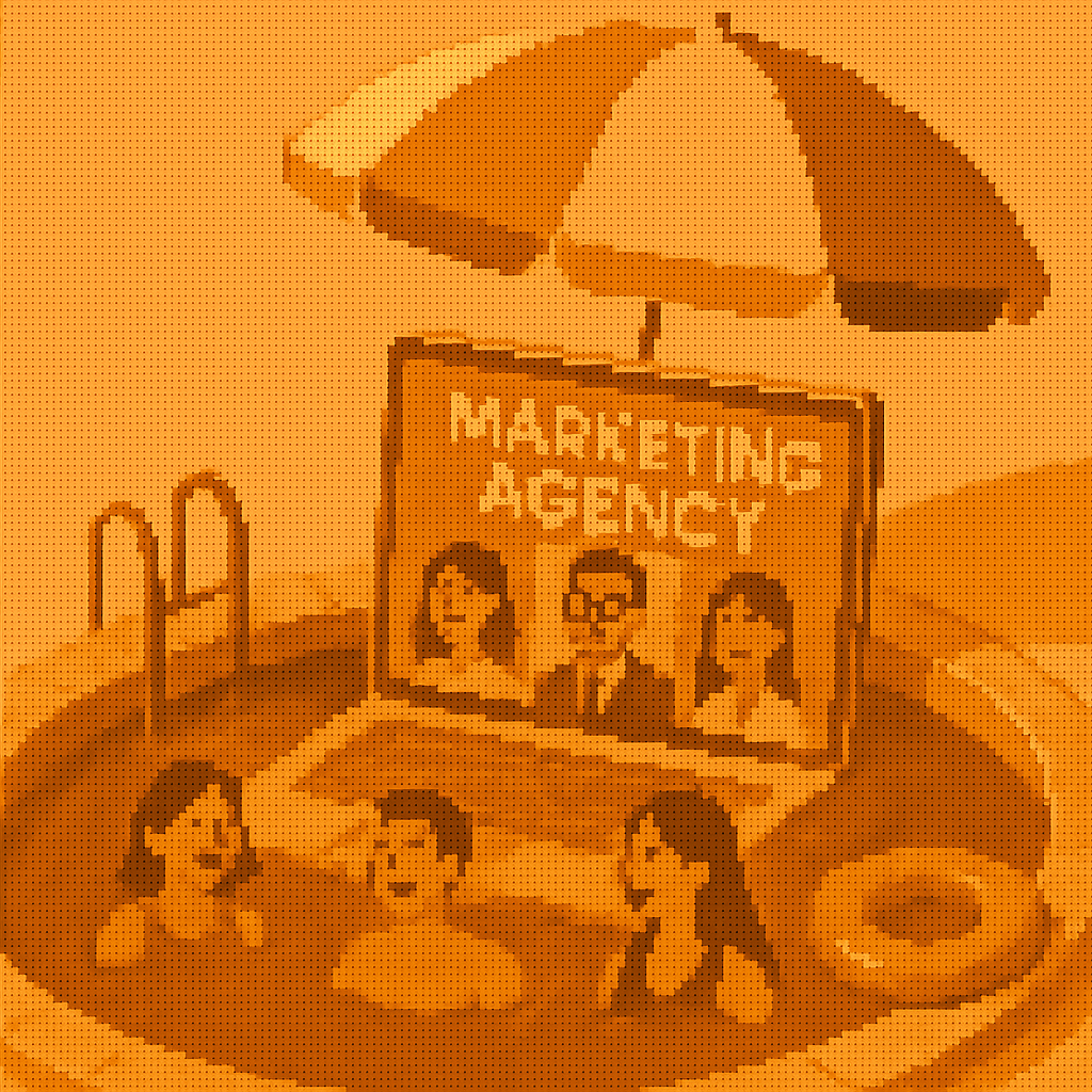 Laptop by pool with umbrella